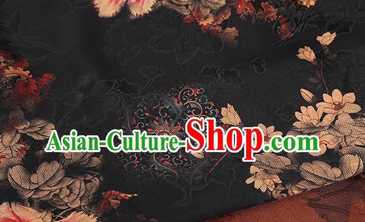 Chinese Brocade Fabric Traditional Cheongsam Black Silk Drapery Classical Peony Pattern Gambiered Guangdong Gauze Chinese Brocade Fabric Traditional Cheongsam Black Silk Drapery Classical Peony Pattern Gambiered Guangdong Gauze