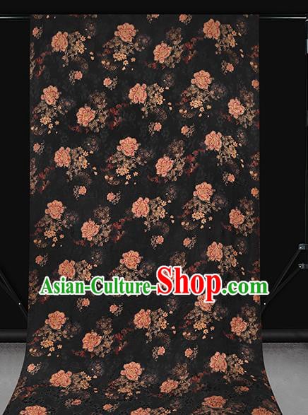 Chinese Brocade Fabric Traditional Cheongsam Black Silk Drapery Classical Peony Pattern Gambiered Guangdong Gauze Chinese Brocade Fabric Traditional Cheongsam Black Silk Drapery Classical Peony Pattern Gambiered Guangdong Gauze