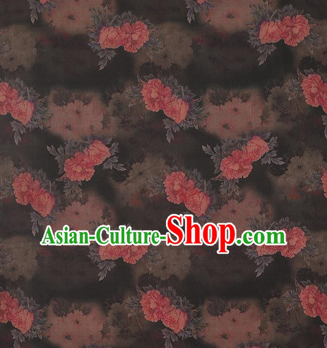 Chinese Brown Brocade Fabric Classical Peony Pattern Silk Drapery Traditional Cheongsam Gambiered Guangdong Gauze Chinese Brown Brocade Fabric Classical Peony Pattern Silk Drapery Traditional Cheongsam Gambiered Guangdong Gauze