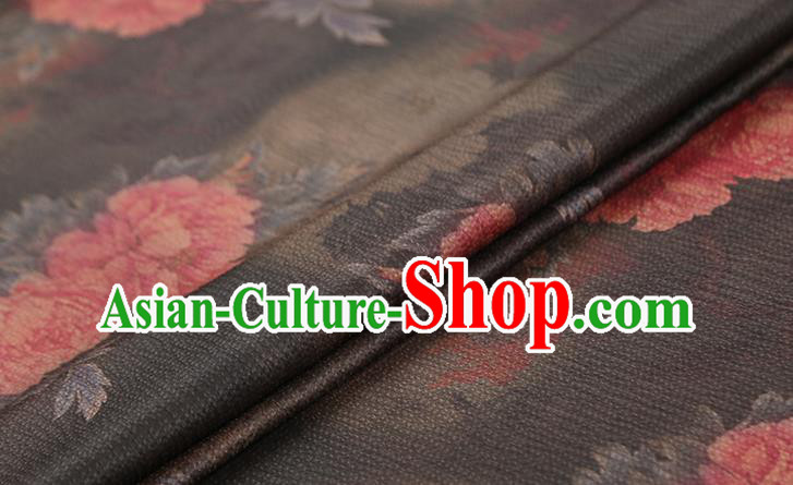 Chinese Brown Brocade Fabric Classical Peony Pattern Silk Drapery Traditional Cheongsam Gambiered Guangdong Gauze Chinese Brown Brocade Fabric Classical Peony Pattern Silk Drapery Traditional Cheongsam Gambiered Guangdong Gauze