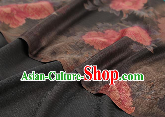 Chinese Brown Brocade Fabric Classical Peony Pattern Silk Drapery Traditional Cheongsam Gambiered Guangdong Gauze Chinese Brown Brocade Fabric Classical Peony Pattern Silk Drapery Traditional Cheongsam Gambiered Guangdong Gauze