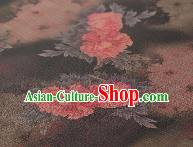 Chinese Brown Brocade Fabric Classical Peony Pattern Silk Drapery Traditional Cheongsam Gambiered Guangdong Gauze Chinese Brown Brocade Fabric Classical Peony Pattern Silk Drapery Traditional Cheongsam Gambiered Guangdong Gauze