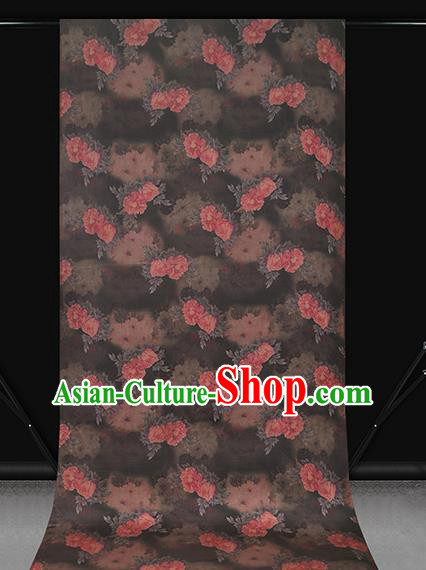 Chinese Brown Brocade Fabric Classical Peony Pattern Silk Drapery Traditional Cheongsam Gambiered Guangdong Gauze Chinese Brown Brocade Fabric Classical Peony Pattern Silk Drapery Traditional Cheongsam Gambiered Guangdong Gauze