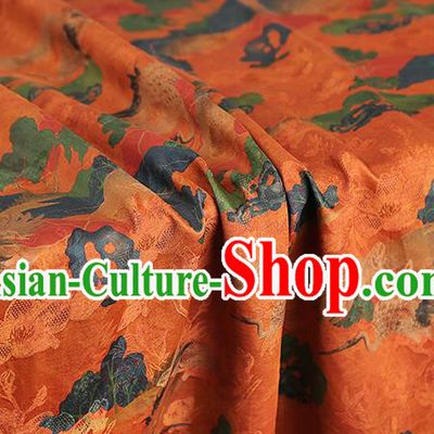 Chinese Classical Cranes Pattern Silk Drapery Traditional Cheongsam Gambiered Guangdong Gauze Orange Brocade Fabric