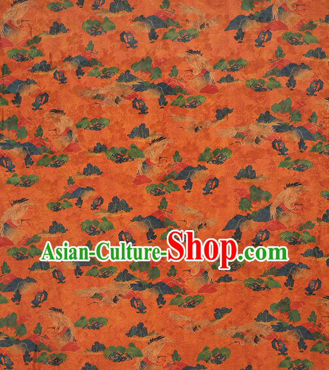Chinese Classical Cranes Pattern Silk Drapery Traditional Cheongsam Gambiered Guangdong Gauze Orange Brocade Fabric Chinese Classical Cranes Pattern Silk Drapery Traditional Cheongsam Gambiered Guangdong Gauze Orange Brocade Fabric