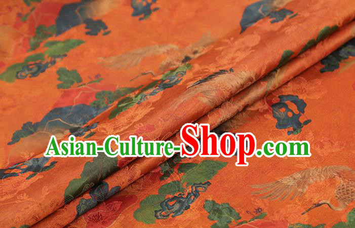 Chinese Classical Cranes Pattern Silk Drapery Traditional Cheongsam Gambiered Guangdong Gauze Orange Brocade Fabric Chinese Classical Cranes Pattern Silk Drapery Traditional Cheongsam Gambiered Guangdong Gauze Orange Brocade Fabric