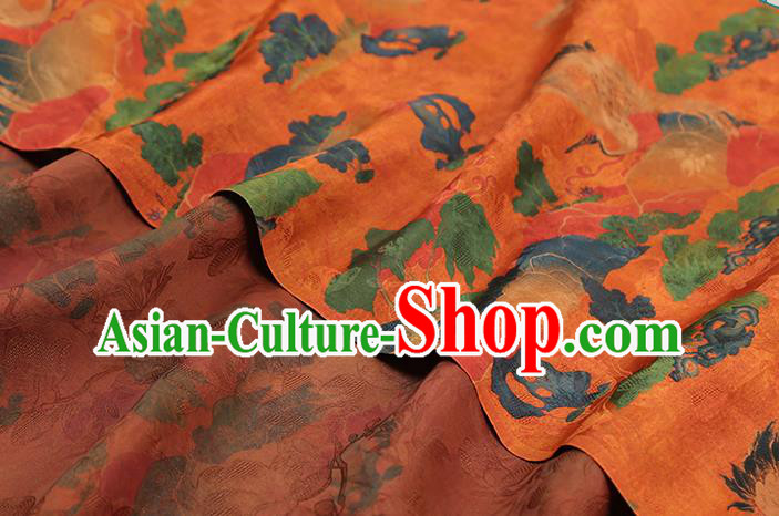 Chinese Classical Cranes Pattern Silk Drapery Traditional Cheongsam Gambiered Guangdong Gauze Orange Brocade Fabric Chinese Classical Cranes Pattern Silk Drapery Traditional Cheongsam Gambiered Guangdong Gauze Orange Brocade Fabric