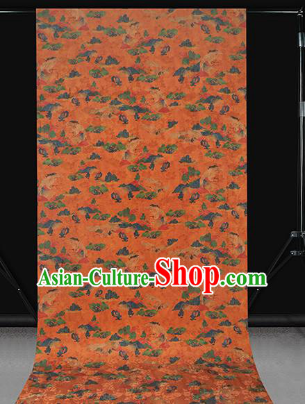 Chinese Classical Cranes Pattern Silk Drapery Traditional Cheongsam Gambiered Guangdong Gauze Orange Brocade Fabric Chinese Classical Cranes Pattern Silk Drapery Traditional Cheongsam Gambiered Guangdong Gauze Orange Brocade Fabric