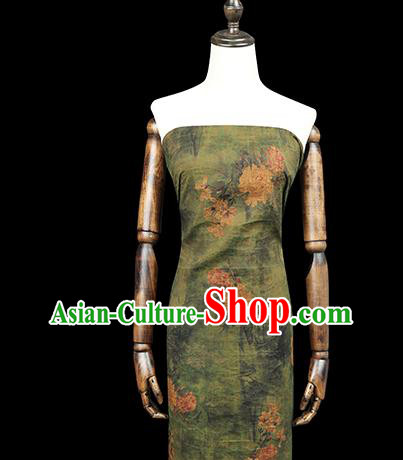 Chinese Traditional Cheongsam Green Satin Classical Peony Pattern Silk Drapery Brocade Fabric Chinese Traditional Cheongsam Green Satin Classical Peony Pattern Silk Drapery Brocade Fabric