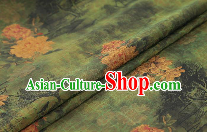 Chinese Traditional Cheongsam Green Satin Classical Peony Pattern Silk Drapery Brocade Fabric Chinese Traditional Cheongsam Green Satin Classical Peony Pattern Silk Drapery Brocade Fabric