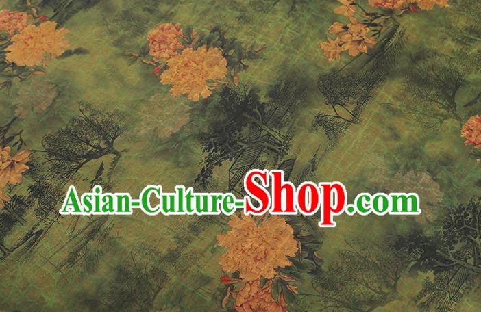 Chinese Traditional Cheongsam Green Satin Classical Peony Pattern Silk Drapery Brocade Fabric Chinese Traditional Cheongsam Green Satin Classical Peony Pattern Silk Drapery Brocade Fabric