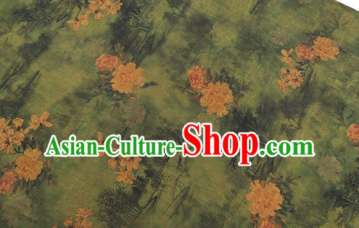 Chinese Traditional Cheongsam Green Satin Classical Peony Pattern Silk Drapery Brocade Fabric Chinese Traditional Cheongsam Green Satin Classical Peony Pattern Silk Drapery Brocade Fabric