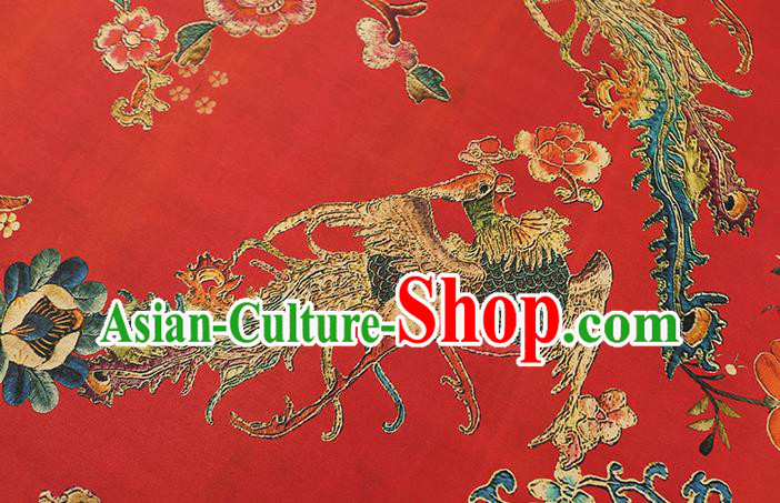 Chinese Traditional Wedding Brocade Fabric Red Satin Classical Phoenix Peony Pattern Silk Drapery Chinese Traditional Wedding Brocade Fabric Red Satin Classical Phoenix Peony Pattern Silk Drapery