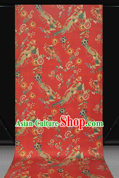 Chinese Traditional Wedding Brocade Fabric Red Satin Classical Phoenix Peony Pattern Silk Drapery Chinese Traditional Wedding Brocade Fabric Red Satin Classical Phoenix Peony Pattern Silk Drapery