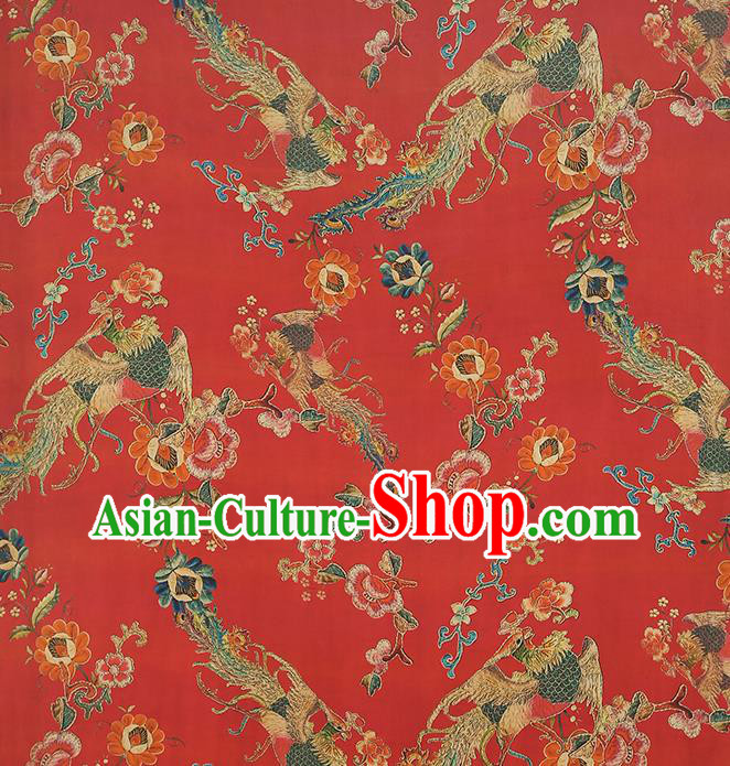 Chinese Traditional Wedding Brocade Fabric Red Satin Classical Phoenix Peony Pattern Silk Drapery Chinese Traditional Wedding Brocade Fabric Red Satin Classical Phoenix Peony Pattern Silk Drapery