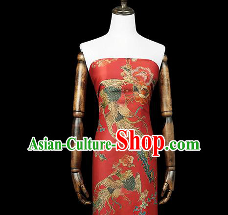 Chinese Traditional Wedding Brocade Fabric Red Satin Classical Phoenix Peony Pattern Silk Drapery Chinese Traditional Wedding Brocade Fabric Red Satin Classical Phoenix Peony Pattern Silk Drapery