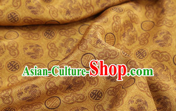 Chinese Cheongsam Gambiered Guangdong Gauze Classical Pattern Silk Fabric Traditional Golden Brocade Drapery Chinese Cheongsam Gambiered Guangdong Gauze Classical Pattern Silk Fabric Traditional Golden Brocade Drapery