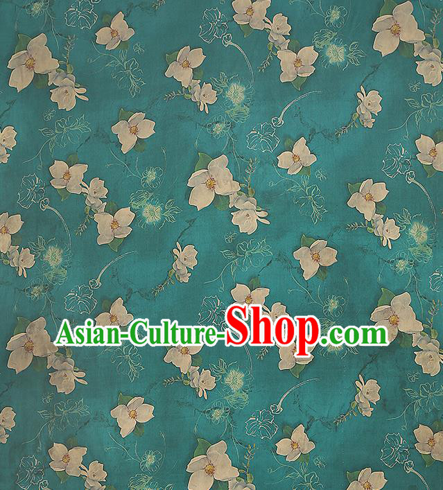 Chinese Cheongsam Green Gambiered Guangdong Gauze Traditional Brocade Drapery Classical Flowers Pattern Silk Fabric Chinese Cheongsam Green Gambiered Guangdong Gauze Traditional Brocade Drapery Classical Flowers Pattern Silk Fabric