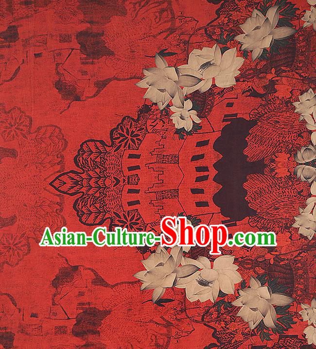 Chinese Traditional Brocade Drapery Classical Lotus Pattern Silk Fabric Cheongsam Red Gambiered Guangdong Gauze Chinese Traditional Brocade Drapery Classical Lotus Pattern Silk Fabric Cheongsam Red Gambiered Guangdong Gauze