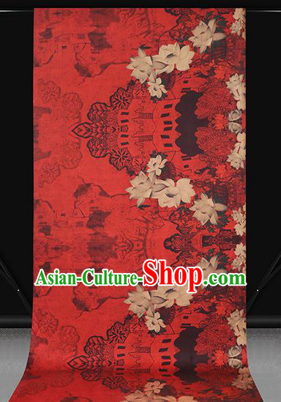 Chinese Traditional Brocade Drapery Classical Lotus Pattern Silk Fabric Cheongsam Red Gambiered Guangdong Gauze Chinese Traditional Brocade Drapery Classical Lotus Pattern Silk Fabric Cheongsam Red Gambiered Guangdong Gauze