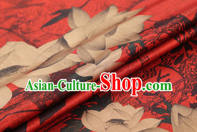 Chinese Traditional Brocade Drapery Classical Lotus Pattern Silk Fabric Cheongsam Red Gambiered Guangdong Gauze Chinese Traditional Brocade Drapery Classical Lotus Pattern Silk Fabric Cheongsam Red Gambiered Guangdong Gauze