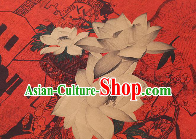 Chinese Traditional Brocade Drapery Classical Lotus Pattern Silk Fabric Cheongsam Red Gambiered Guangdong Gauze Chinese Traditional Brocade Drapery Classical Lotus Pattern Silk Fabric Cheongsam Red Gambiered Guangdong Gauze