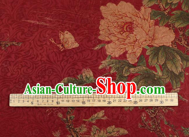 Chinese Traditional Red Brocade Drapery Cheongsam Gambiered Guangdong Gauze Classical Peony Pattern Silk Fabric Chinese Traditional Red Brocade Drapery Cheongsam Gambiered Guangdong Gauze Classical Peony Pattern Silk Fabric