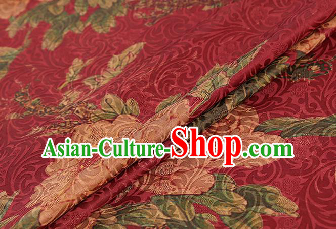 Chinese Traditional Red Brocade Drapery Cheongsam Gambiered Guangdong Gauze Classical Peony Pattern Silk Fabric Chinese Traditional Red Brocade Drapery Cheongsam Gambiered Guangdong Gauze Classical Peony Pattern Silk Fabric