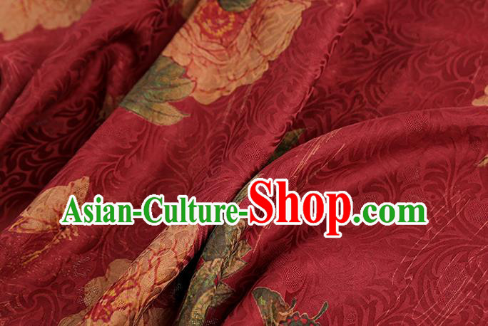Chinese Traditional Red Brocade Drapery Cheongsam Gambiered Guangdong Gauze Classical Peony Pattern Silk Fabric Chinese Traditional Red Brocade Drapery Cheongsam Gambiered Guangdong Gauze Classical Peony Pattern Silk Fabric