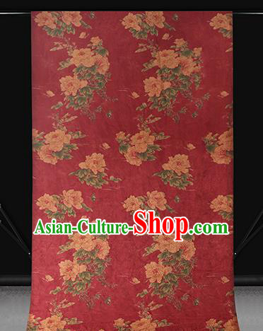 Chinese Traditional Red Brocade Drapery Cheongsam Gambiered Guangdong Gauze Classical Peony Pattern Silk Fabric Chinese Traditional Red Brocade Drapery Cheongsam Gambiered Guangdong Gauze Classical Peony Pattern Silk Fabric