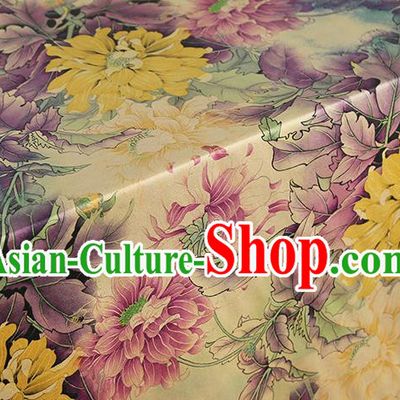 Chinese Cheongsam Lilac Silk Fabric Traditional Brocade Cloth Classical Flowers Pattern Gambiered Guangdong Gauze Drapery