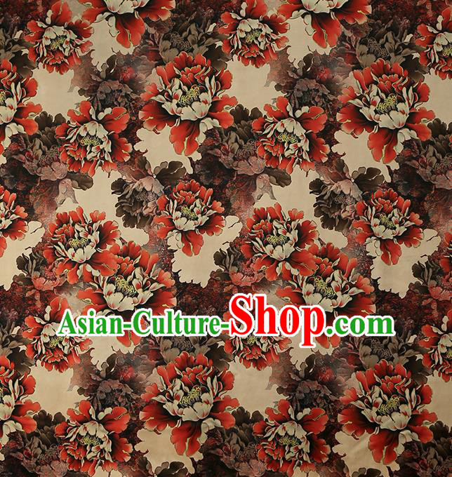 Chinese Traditional Ginger Brocade Drapery Cheongsam Gambiered Guangdong Gauze Classical Peony Pattern Silk Fabric