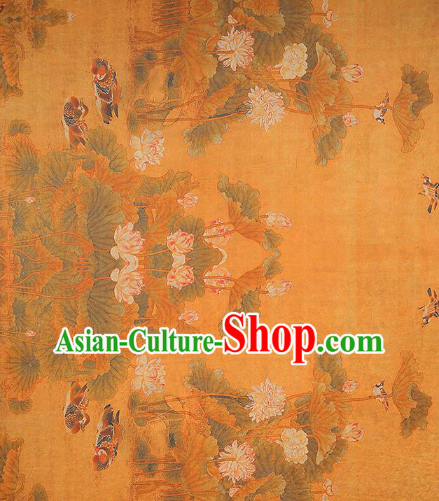Chinese Traditional Orange Brocade Drapery Cheongsam Gambiered Guangdong Gauze Classical Lotus Pattern Silk Fabric Chinese Traditional Orange Brocade Drapery Cheongsam Gambiered Guangdong Gauze Classical Lotus Pattern Silk Fabric