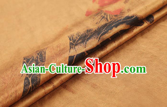 Chinese Cheongsam Ginger Gambiered Guangdong Gauze Traditional Brocade Drapery Classical Lotus Pattern Silk Fabric Chinese Cheongsam Ginger Gambiered Guangdong Gauze Traditional Brocade Drapery Classical Lotus Pattern Silk Fabric