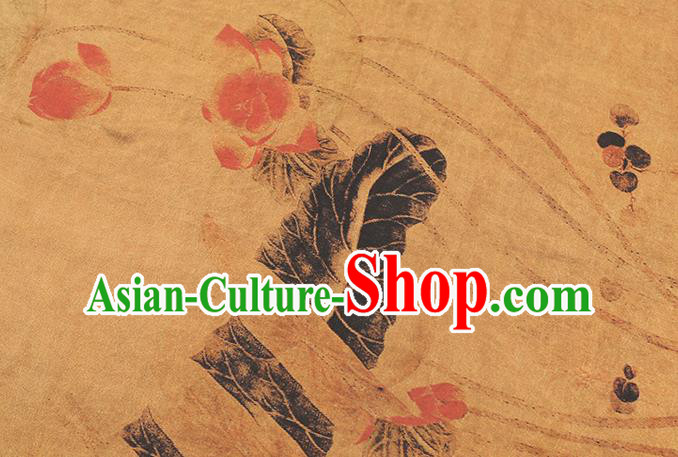 Chinese Cheongsam Ginger Gambiered Guangdong Gauze Traditional Brocade Drapery Classical Lotus Pattern Silk Fabric Chinese Cheongsam Ginger Gambiered Guangdong Gauze Traditional Brocade Drapery Classical Lotus Pattern Silk Fabric