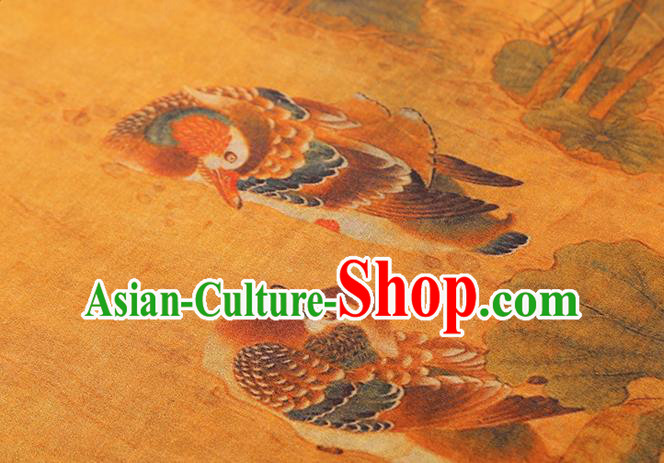 Chinese Traditional Orange Brocade Drapery Cheongsam Gambiered Guangdong Gauze Classical Lotus Pattern Silk Fabric Chinese Traditional Orange Brocade Drapery Cheongsam Gambiered Guangdong Gauze Classical Lotus Pattern Silk Fabric