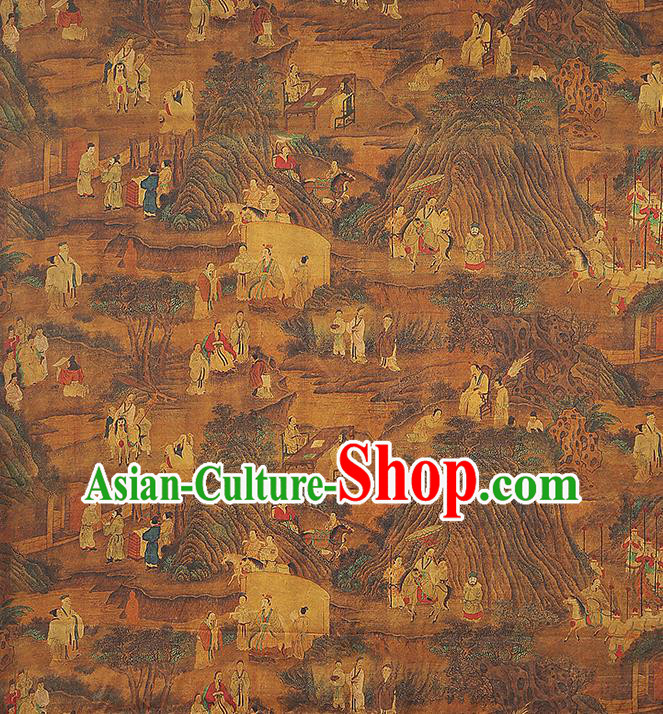 Chinese Traditional Brocade Drapery Classical Tributary Pattern Silk Fabric Cheongsam Brown Gambiered Guangdong Gauze Chinese Traditional Brocade Drapery Classical Tributary Pattern Silk Fabric Cheongsam Brown Gambiered Guangdong Gauze