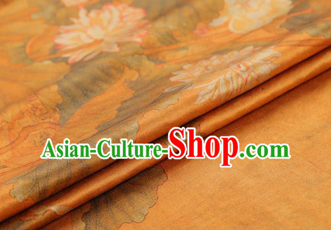 Chinese Traditional Orange Brocade Drapery Cheongsam Gambiered Guangdong Gauze Classical Lotus Pattern Silk Fabric Chinese Traditional Orange Brocade Drapery Cheongsam Gambiered Guangdong Gauze Classical Lotus Pattern Silk Fabric