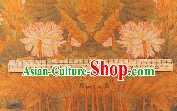 Chinese Traditional Orange Brocade Drapery Cheongsam Gambiered Guangdong Gauze Classical Lotus Pattern Silk Fabric Chinese Traditional Orange Brocade Drapery Cheongsam Gambiered Guangdong Gauze Classical Lotus Pattern Silk Fabric