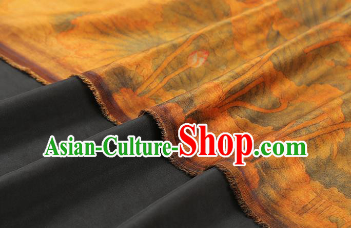 Chinese Traditional Orange Brocade Drapery Cheongsam Gambiered Guangdong Gauze Classical Lotus Pattern Silk Fabric Chinese Traditional Orange Brocade Drapery Cheongsam Gambiered Guangdong Gauze Classical Lotus Pattern Silk Fabric
