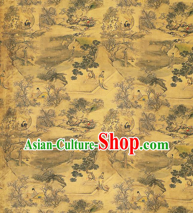 Chinese Traditional Yellow Brocade Drapery Cheongsam Gambiered Guangdong Gauze Classical Beauty Pattern Silk Fabric Chinese Traditional Yellow Brocade Drapery Cheongsam Gambiered Guangdong Gauze Classical Beauty Pattern Silk Fabric