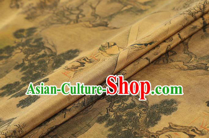 Chinese Traditional Yellow Brocade Drapery Cheongsam Gambiered Guangdong Gauze Classical Beauty Pattern Silk Fabric Chinese Traditional Yellow Brocade Drapery Cheongsam Gambiered Guangdong Gauze Classical Beauty Pattern Silk Fabric