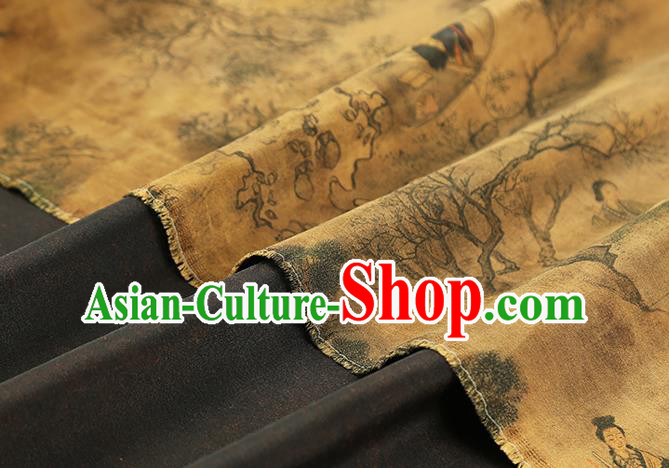 Chinese Traditional Yellow Brocade Drapery Cheongsam Gambiered Guangdong Gauze Classical Beauty Pattern Silk Fabric Chinese Traditional Yellow Brocade Drapery Cheongsam Gambiered Guangdong Gauze Classical Beauty Pattern Silk Fabric