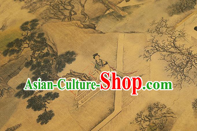 Chinese Traditional Yellow Brocade Drapery Cheongsam Gambiered Guangdong Gauze Classical Beauty Pattern Silk Fabric Chinese Traditional Yellow Brocade Drapery Cheongsam Gambiered Guangdong Gauze Classical Beauty Pattern Silk Fabric