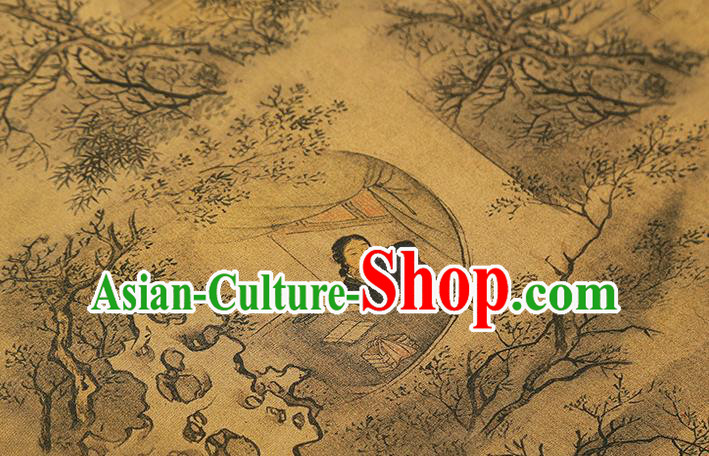 Chinese Traditional Yellow Brocade Drapery Cheongsam Gambiered Guangdong Gauze Classical Beauty Pattern Silk Fabric Chinese Traditional Yellow Brocade Drapery Cheongsam Gambiered Guangdong Gauze Classical Beauty Pattern Silk Fabric
