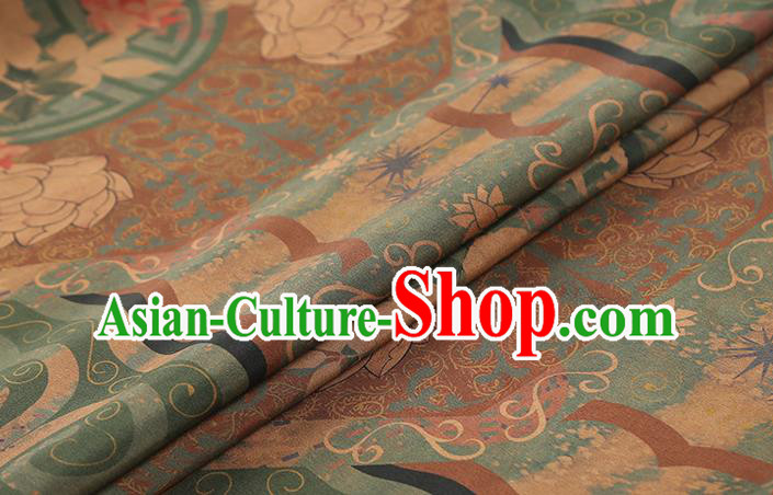 Chinese Classical Lotus Pattern Brown Brocade Drapery Cheongsam Silk Fabric Traditional Gambiered Guangdong Gauze Chinese Classical Lotus Pattern Brown Brocade Drapery Cheongsam Silk Fabric Traditional Gambiered Guangdong Gauze