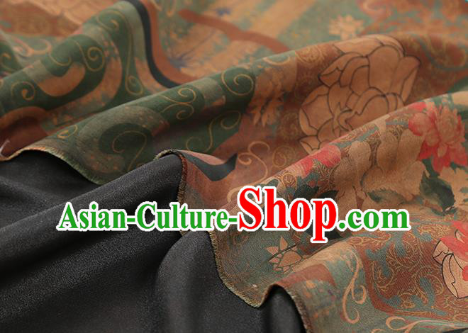 Chinese Classical Lotus Pattern Brown Brocade Drapery Cheongsam Silk Fabric Traditional Gambiered Guangdong Gauze Chinese Classical Lotus Pattern Brown Brocade Drapery Cheongsam Silk Fabric Traditional Gambiered Guangdong Gauze