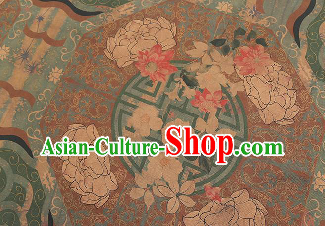 Chinese Classical Lotus Pattern Brown Brocade Drapery Cheongsam Silk Fabric Traditional Gambiered Guangdong Gauze Chinese Classical Lotus Pattern Brown Brocade Drapery Cheongsam Silk Fabric Traditional Gambiered Guangdong Gauze