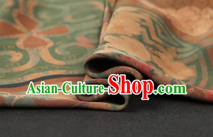 Chinese Classical Lotus Pattern Brown Brocade Drapery Cheongsam Silk Fabric Traditional Gambiered Guangdong Gauze Chinese Classical Lotus Pattern Brown Brocade Drapery Cheongsam Silk Fabric Traditional Gambiered Guangdong Gauze