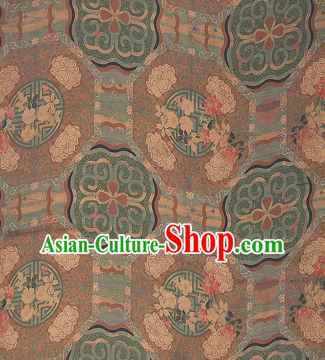 Chinese Classical Lotus Pattern Brown Brocade Drapery Cheongsam Silk Fabric Traditional Gambiered Guangdong Gauze Chinese Classical Lotus Pattern Brown Brocade Drapery Cheongsam Silk Fabric Traditional Gambiered Guangdong Gauze